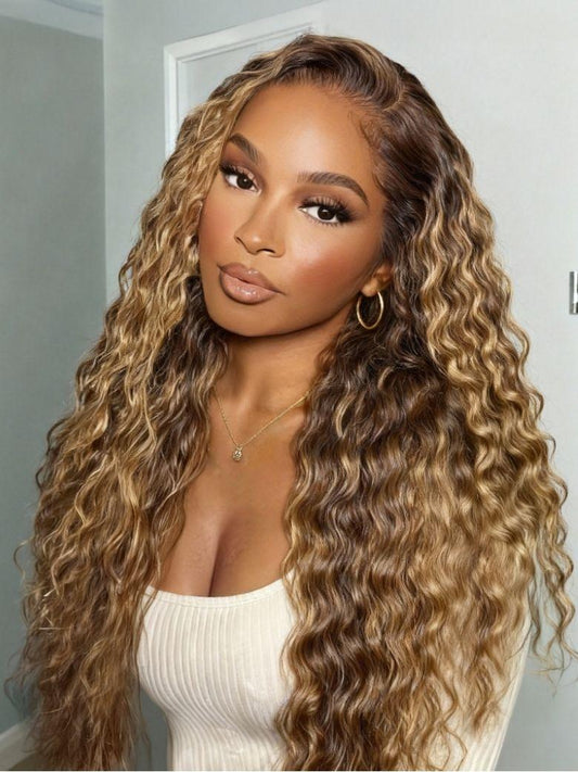 Nadula 13x4 Honey Blonde Highlights Warm Soft Wet & Wavy Texture Lace Frontal Invisible Knots Put on and Go Wig
