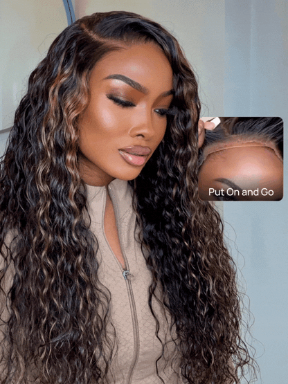 Nadula 7x5 Golden Brown Highlight Wig Water Wave Bye Bye