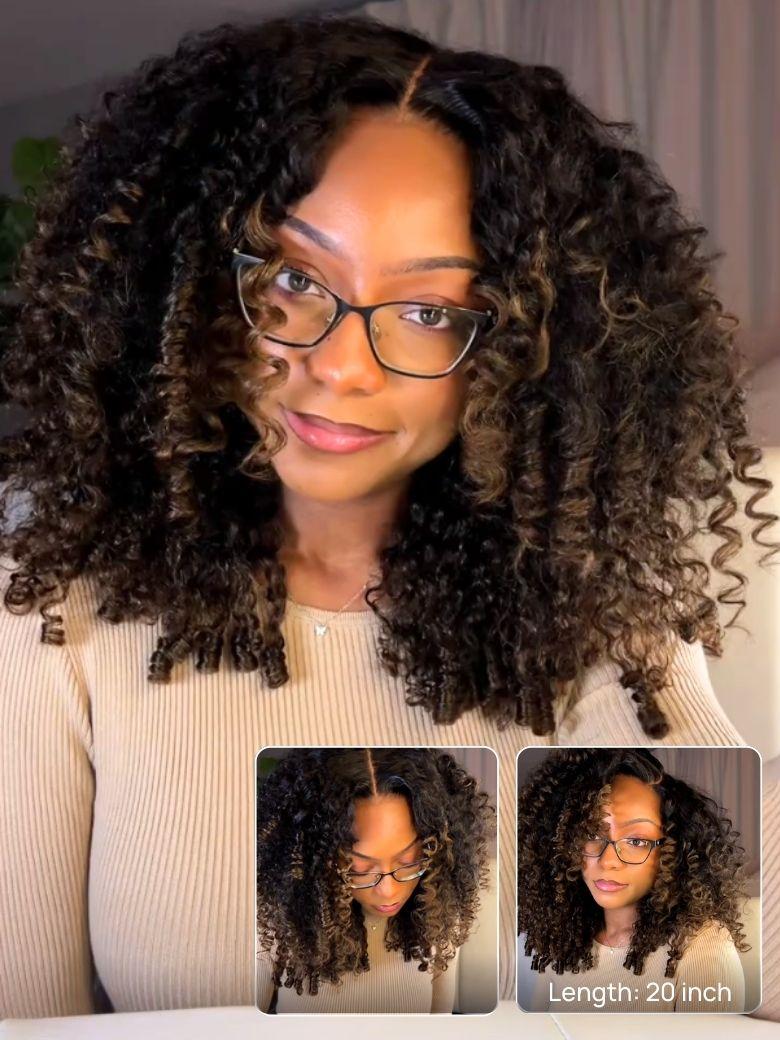 Nadula 7x5 Chestnut Brown Ombre Burmese Curly Glueless Wigs Elastic