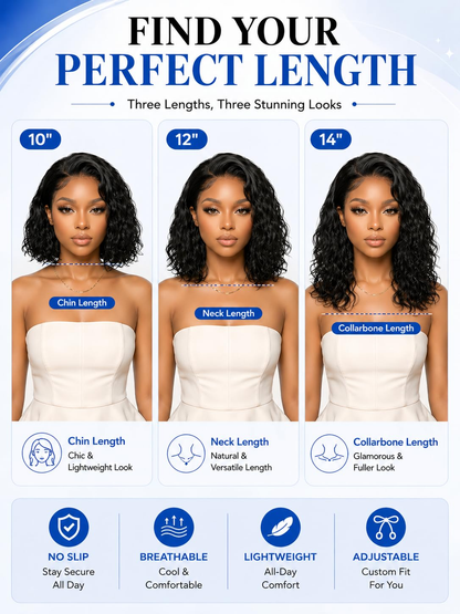 Nadula Ready to Wear Short Water Wave Bob Wig