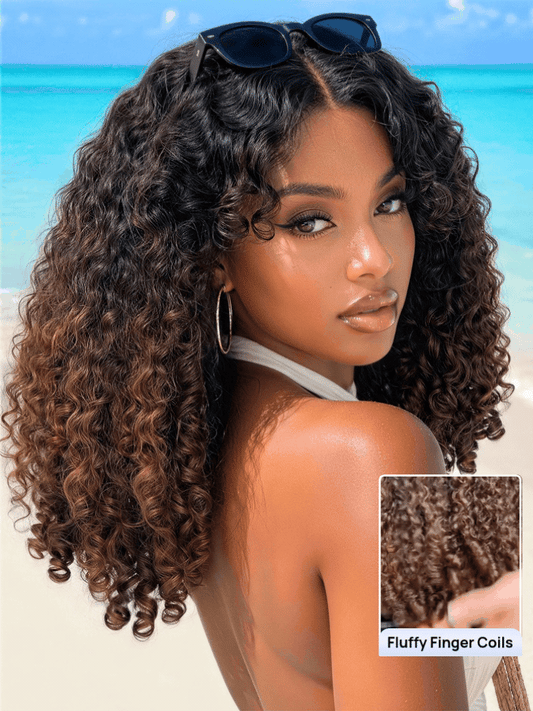 Nadula 7x5 Chestnut Brown Ombre Burmese Curly Glueless Wigs Elastic