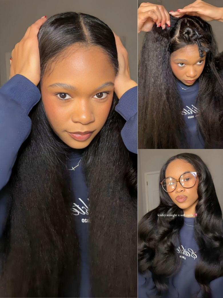 Nadula New V Part Yaki Straight Glueless Human Hair Wigs