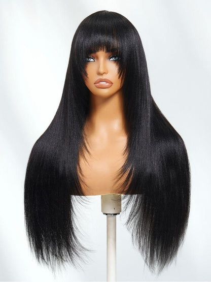 Nadula Yaki Straight Layered Wig with Bangs Glueless Human Hair Wig Put On and Go Wig Beginner Friendly Classic Cap