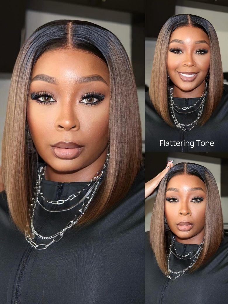Nadula 7x5 and 13x4 Chestnut Brown Ombre Yaki Straight Bob