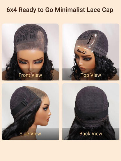 Nadula 6x4 Lace Closure Ready to Go Water Wave Short Wavy Bob Wig Glueless Minimalist Lace Wig 220% Density