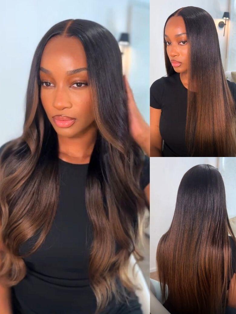 Nadula 7x5 and 13x4 Chestnut Brown Ombre Yaki Straight Bob