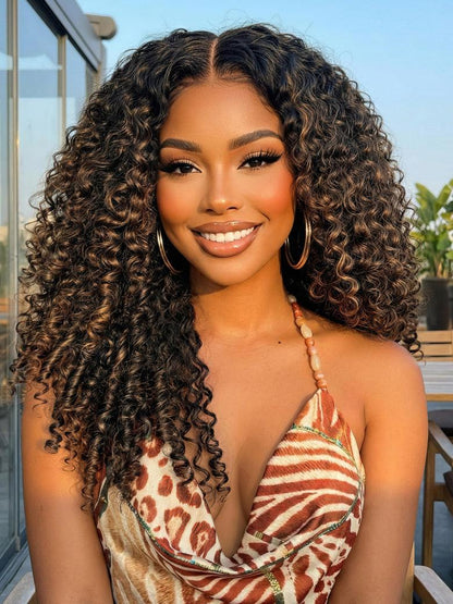 Nadula 7x5 Chestnut Brown Ombre Burmese Curly Glueless Wigs Elastic