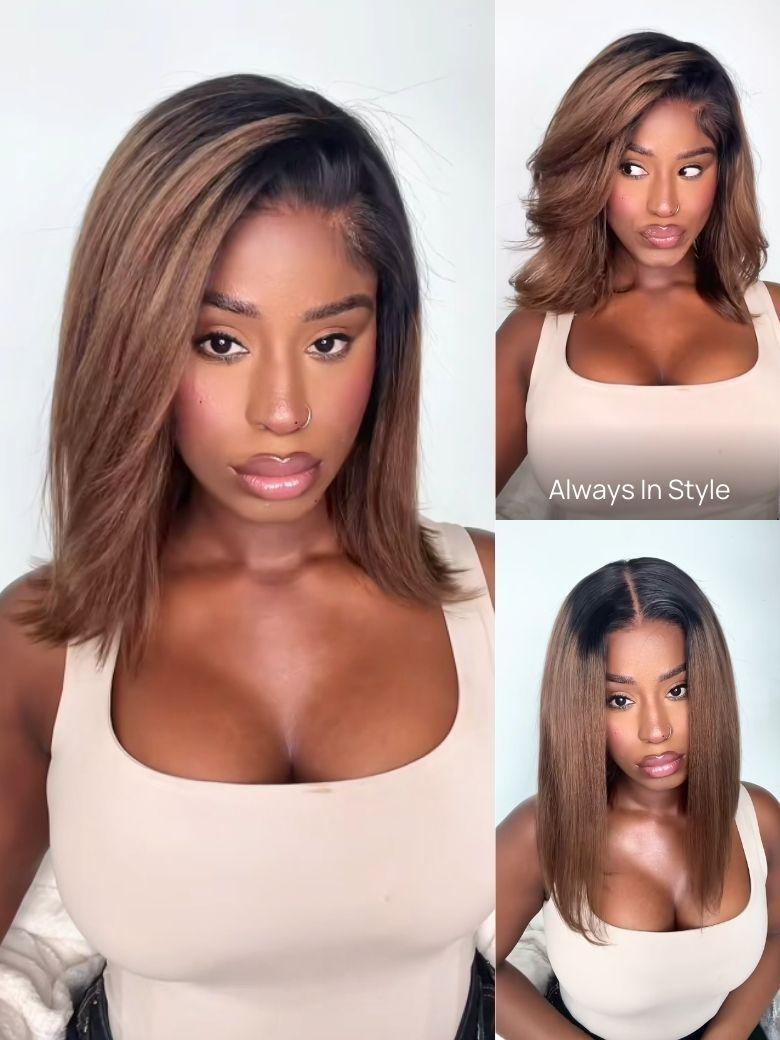 Nadula 7x5 and 13x4 Chestnut Brown Ombre Yaki Straight Bob