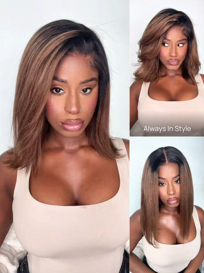 Nadula 7x5 and 13x4 Chestnut Brown Ombre Yaki Straight Bob