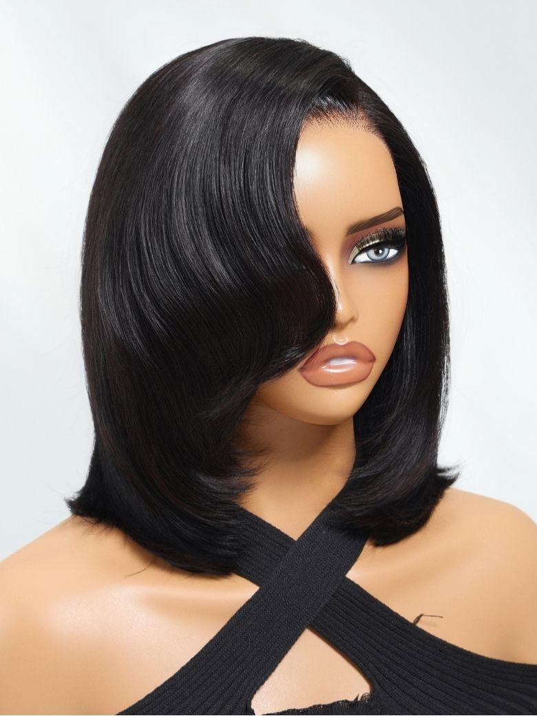Nadula 7x5 Byebye Knots 90s Rachel Haircut Blunt Layered Wig with Side Part Bangs Put On And Go Human Hair Wig with Drawstring