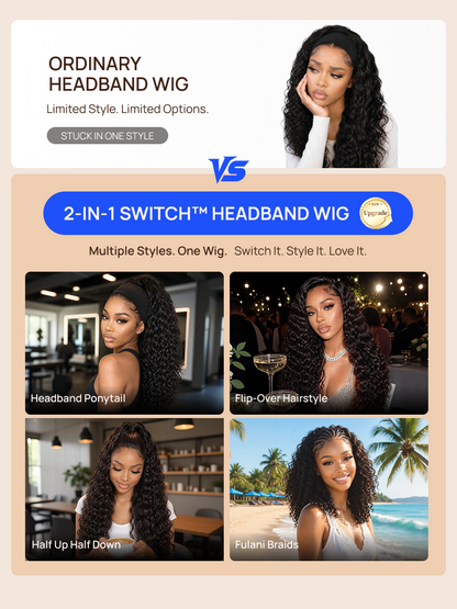 Nadula Water Wave Headband Wig 100% Human Hair Put On