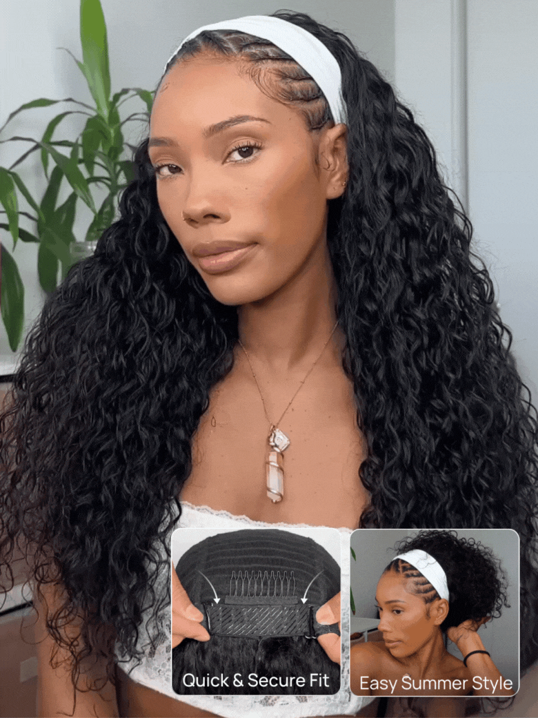 Nadula Water Wave Wigs With Headband 100% Virgin Hair Long
