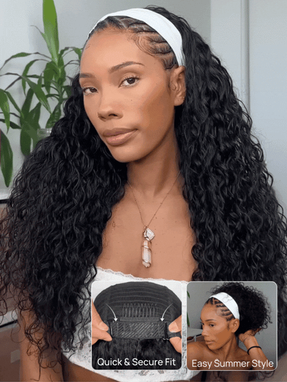Nadula Water Wave Wigs With Headband 100% Virgin Hair Long