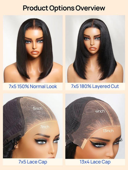 Nadula Bye Bye Knots Yaki Straight Bob Wig 7x5 Pre-Bleached