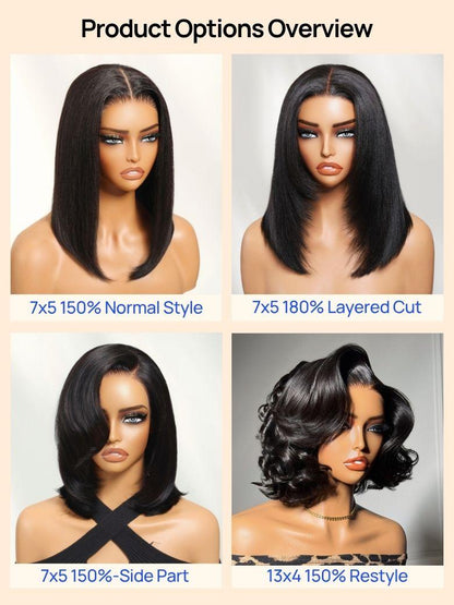 Nadula Bye Bye Knots Yaki Straight Bob Wig 7x5 Pre-Bleached
