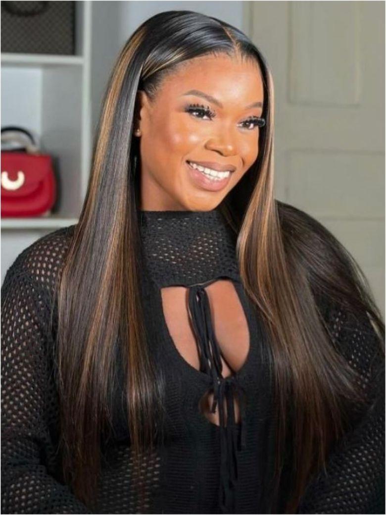 Nadula 7x5 No Slip Wig Golden Brown Highlight Wig Yaki