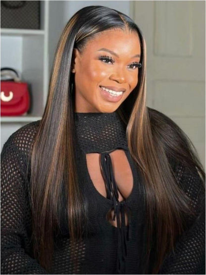 Nadula 7x5 No Slip Wig Golden Brown Highlight Wig Yaki