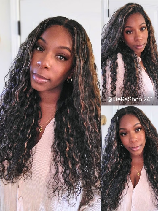 Nadula 7x5 Golden Brown Highlight Wig Water Wave Bye Bye Knots Lace Closure Wig 150% Density