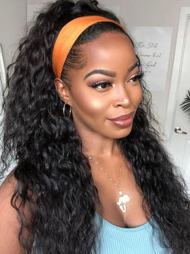 Nadula Water Wave Wigs With Headband 100% Virgin Hair Long