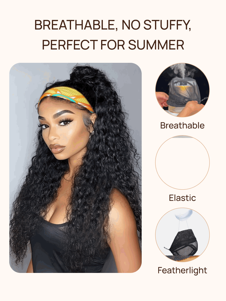 Nadula Water Wave Wigs With Headband 100% Virgin Hair Long