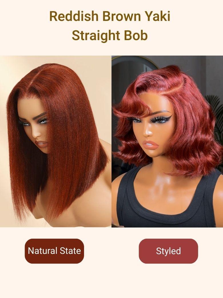 Nadula Bye Bye Knots Yaki Straight Bob Wig Reddish Brown