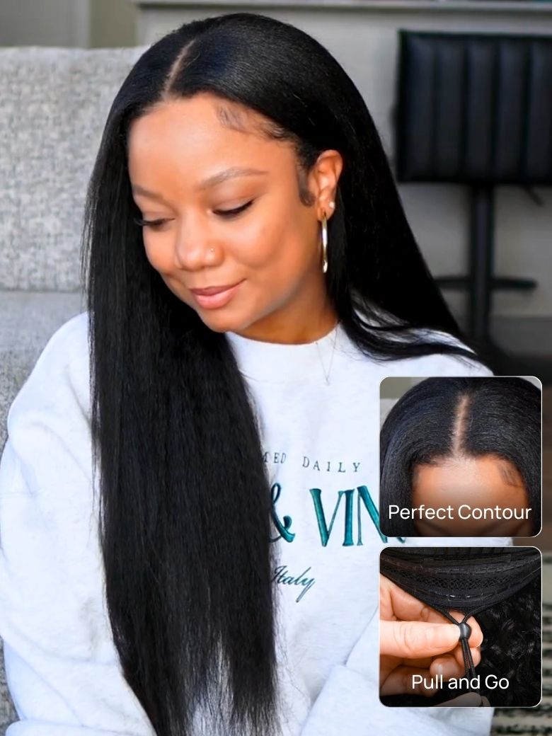 Nadula New V Part Yaki Straight Glueless Human Hair Wigs