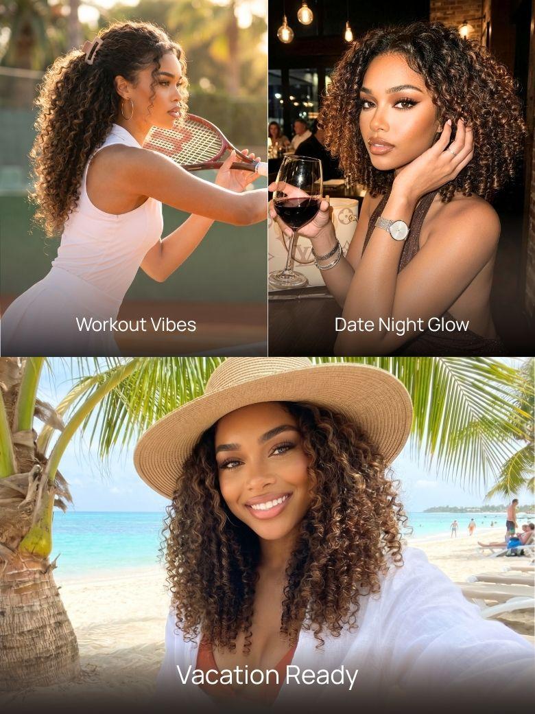 Nadula 7x5 Chestnut Brown Ombre Burmese Curly Glueless Wigs Elastic