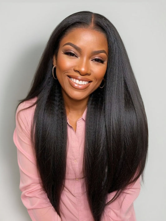 Nadula New V Part Yaki Straight Glueless Human Hair Wigs