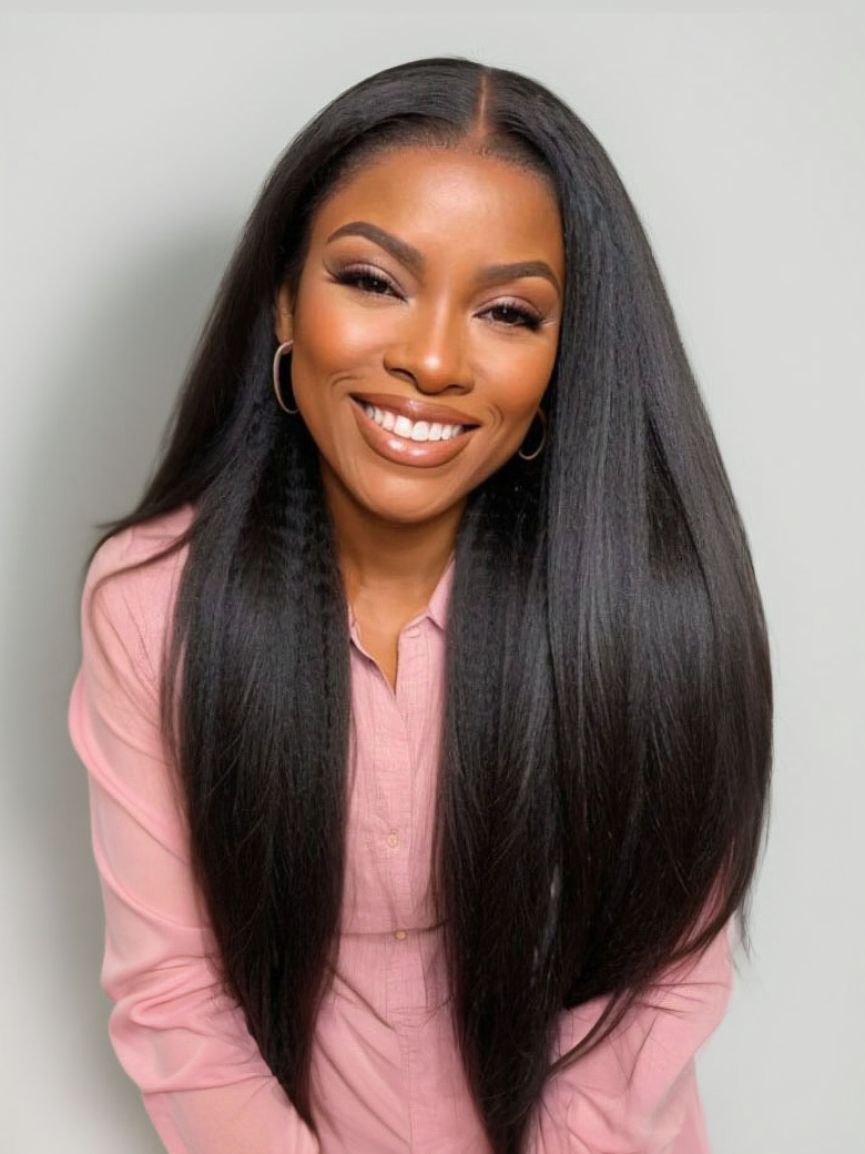 Nadula New V Part Yaki Straight Glueless Human Hair Wigs