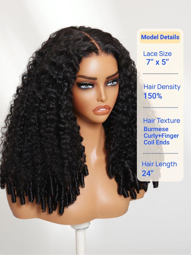 Nadula 7x5 Chestnut Brown Ombre Burmese Curly Glueless Wigs Elastic