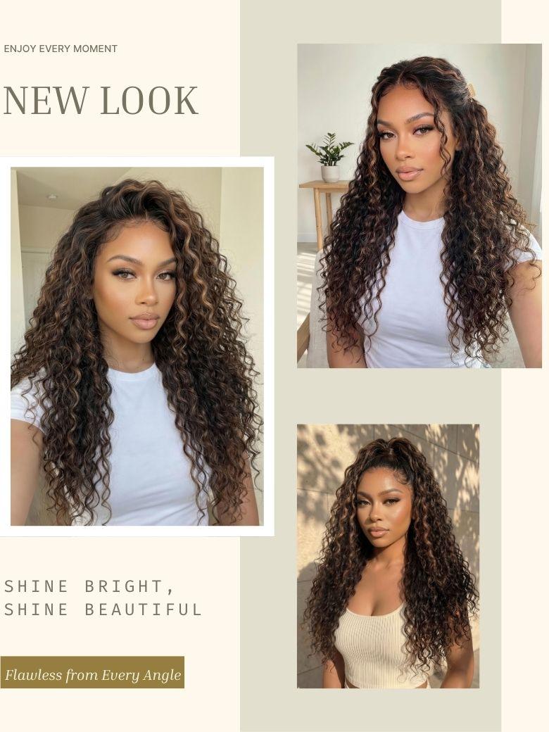 Nadula 7x5 Golden Brown Highlight Wig Water Wave Bye Bye