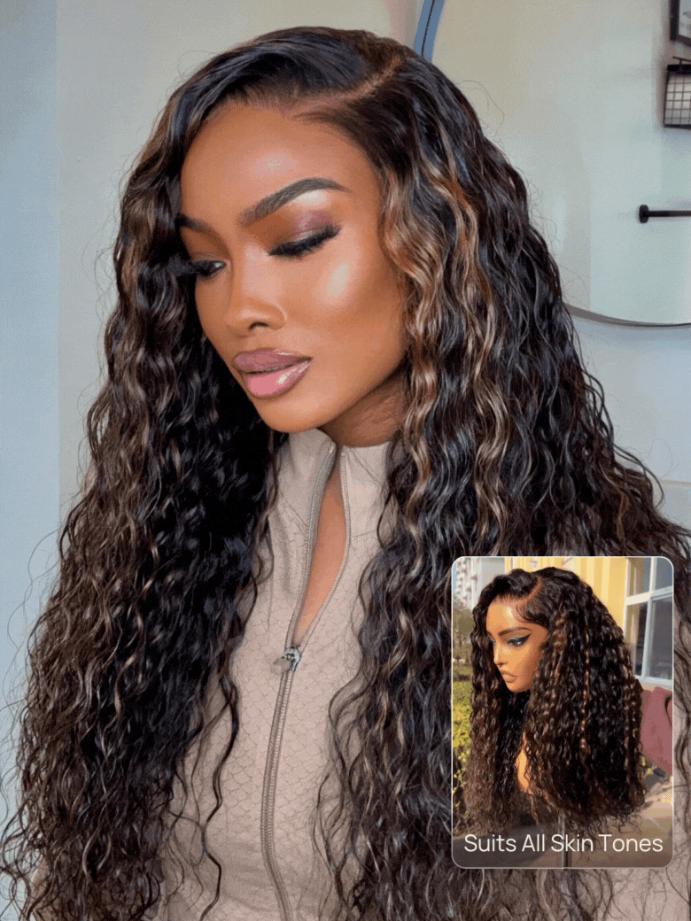 Nadula 7x5 Golden Brown Highlight Wig Water Wave Bye Bye