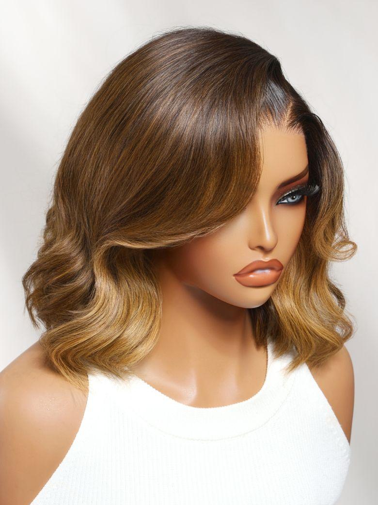 Nadula 13x4 Lace Front 1B/30 Dark Root with Warm Brown Highlights Soft Barrel Curls French Bob Style Put On And Go Wig
