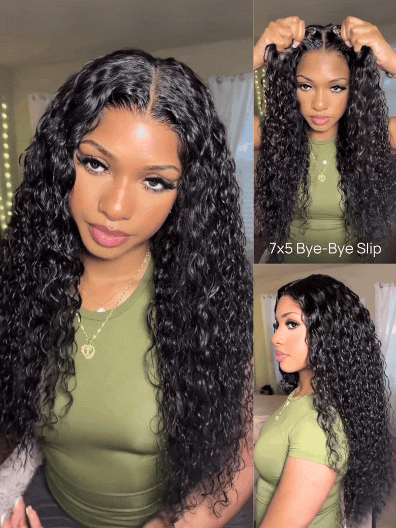 Nadula 7x5 No Slip Glueless Wig Invisible Knots 13x4 and 13x6 Water Wave HD Lace Frontal Wig Put On and Go