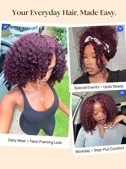 Nadula 7x5 No Slip Deep Burgundy Kinky Curly Wig with Finger Coils Put On and Go Glueless Wigs